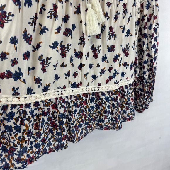 Promesa Floral Boho Peasant Blouse Crochet Trim Tie Front Size M NWT - Picture 10 of 16